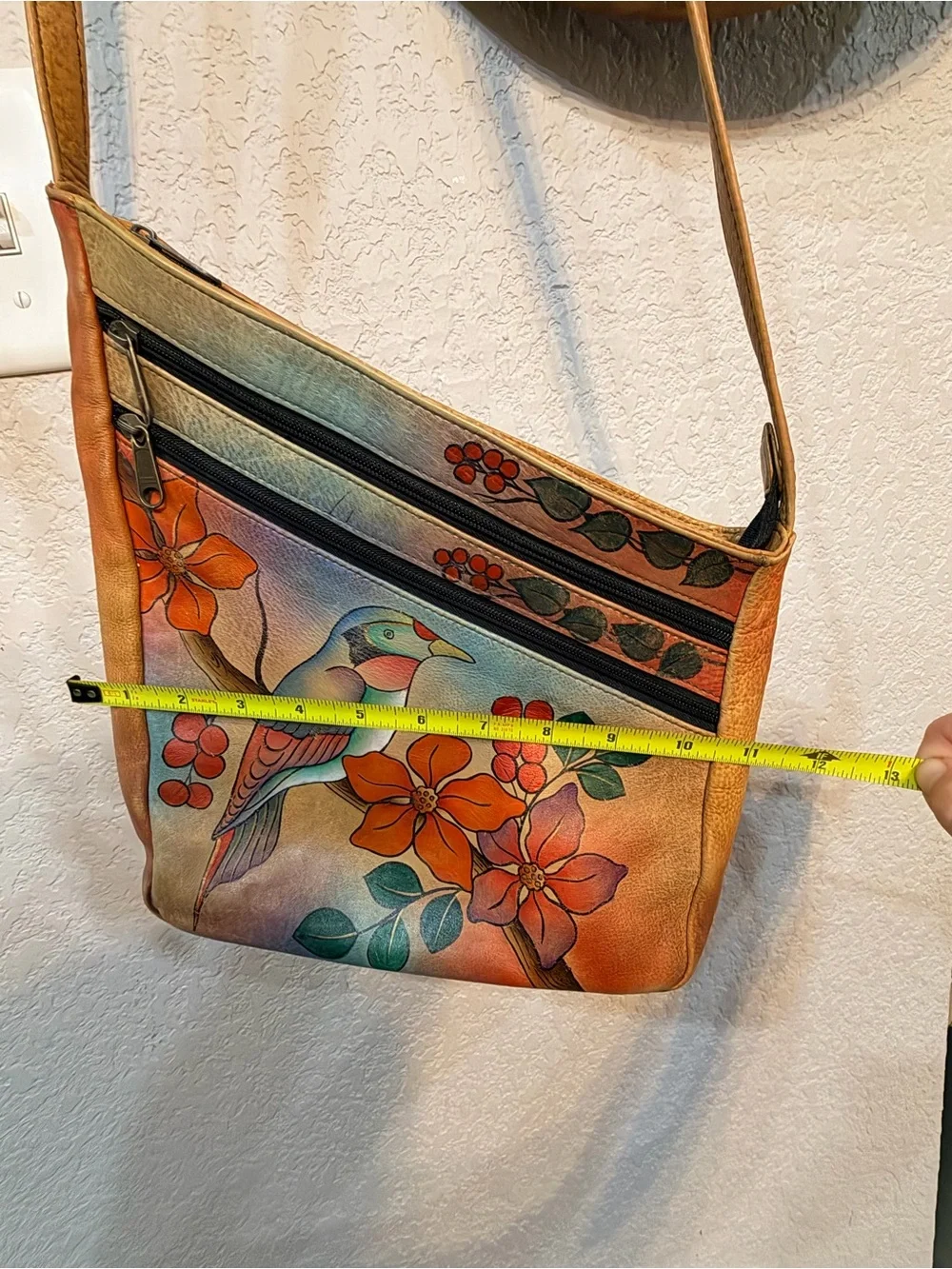 Anuschka Floral Berries Hand Painted Leather Crossbody Flap Bag Purse Rare